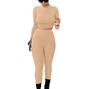Long Sleeve Crop Top Pants Set, SIZE XL, 21F-173SET002